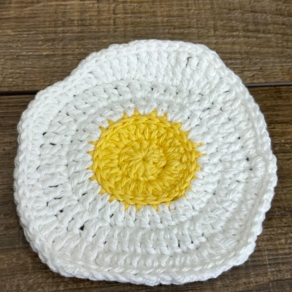 Coasters Sunny Side Up Fried Egg Cup Mug Set of 4‎ Handcrafted Crochet Cotton